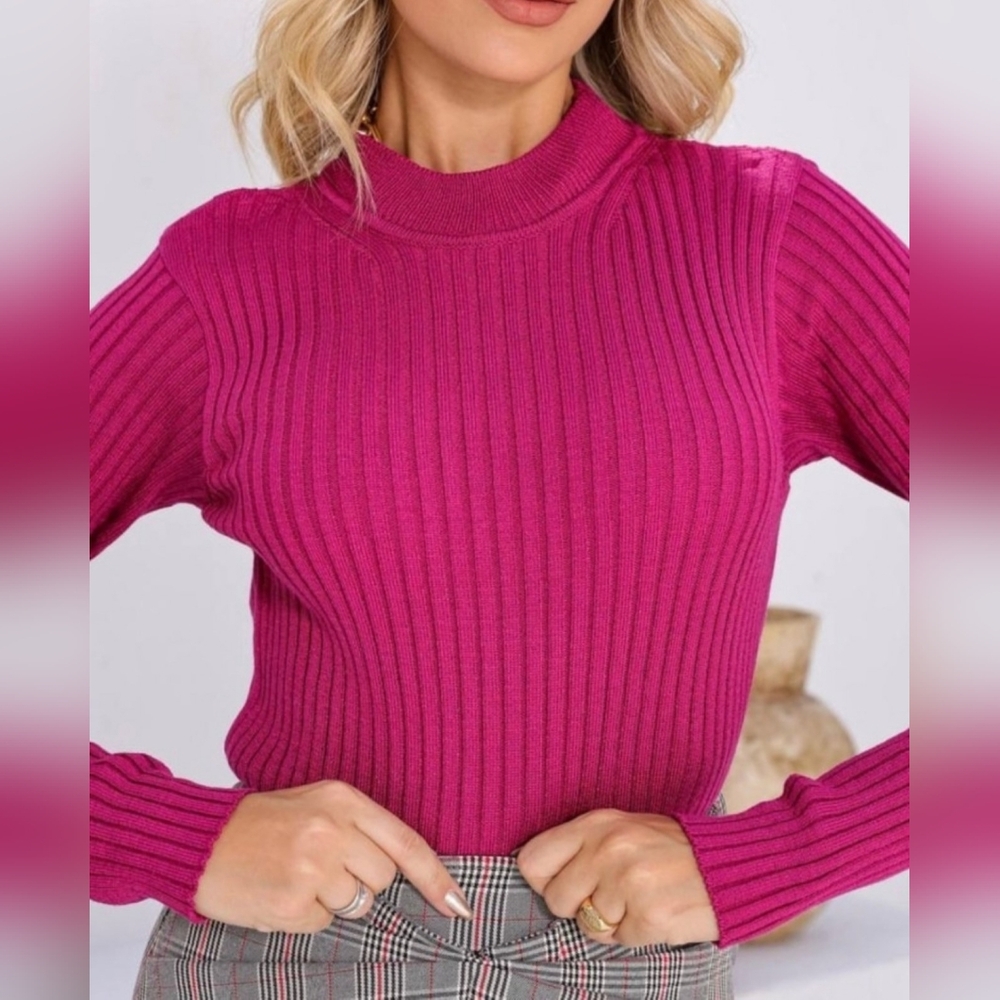 Express Fuchsia Ribbed Long Sleeve Top - Picture 5 of 6